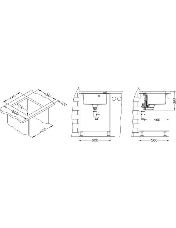 Alveus Formic 20 Granital Plus - pod-pultno korito - vgradna skica