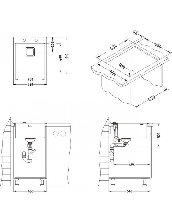 Alveus Stylux 10 vgradna skica