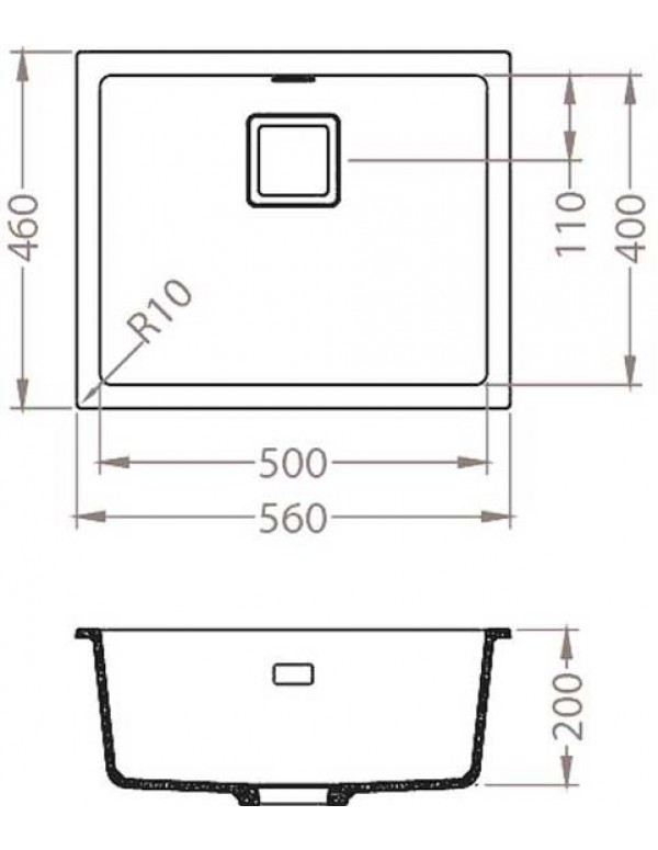Alveus Quadrix 50 Granital Plus, vsadno/vgradno korito - dimenzije
